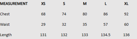 Size chart (centimeters) for Plunging Embroidered Maxi Dress