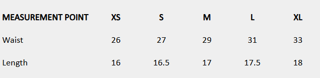 Size chart (inches) for Ruffle Hem Mini Skirt