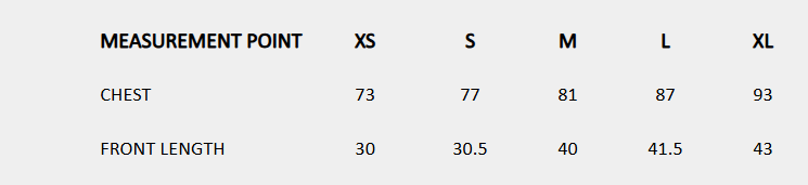 Size chart (centimeters) for Embellished halter crop top