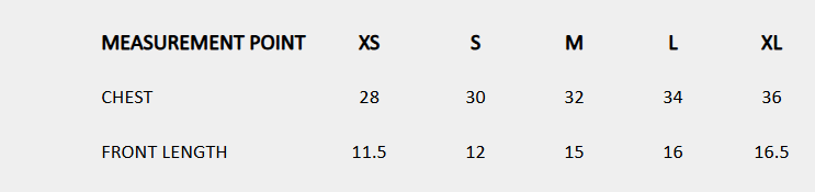 Size chart (inches) for Embellished halter crop top