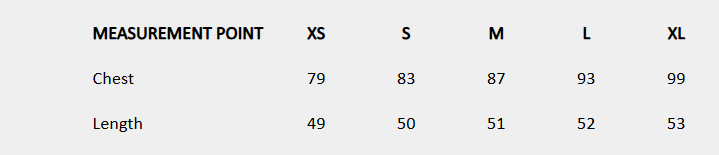 Size chart (centimeters) for Beaded Mesh Top