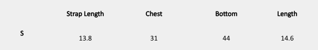 Size chart (inches) for Meadow Lace Top