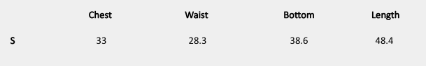 Size chart (inches) for Floral Sequin Dress