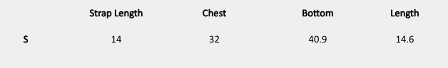 Size chart (inches) for Mocha Lace Cami