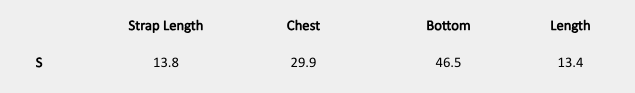 Size chart (inches) for Ruched Lace Cami