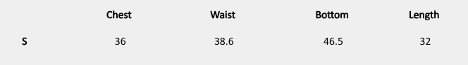 Size chart (inches) for White Bow Dress