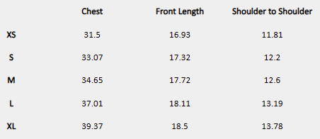Size chart (inches) for Olive Bloom Embroidered Top