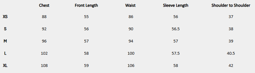 Size chart (centimeters) for Mocha Broderie Peplum Top