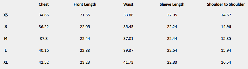 Size chart (inches) for Mocha Broderie Peplum Top