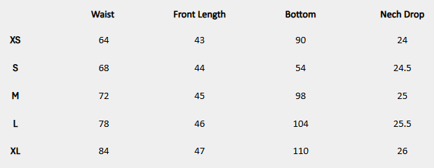 Size chart (centimeters) for Noir Studded Ruffle Blouse
