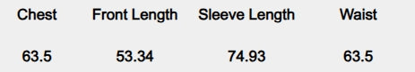Size chart (centimeters) for Abstract Ochre Blouse