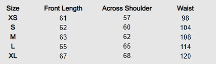 Size chart (centimeters) for Azure Viper Tee