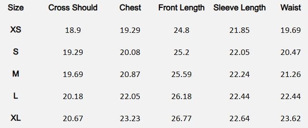 Size chart (inches) for White Embellished Shirt