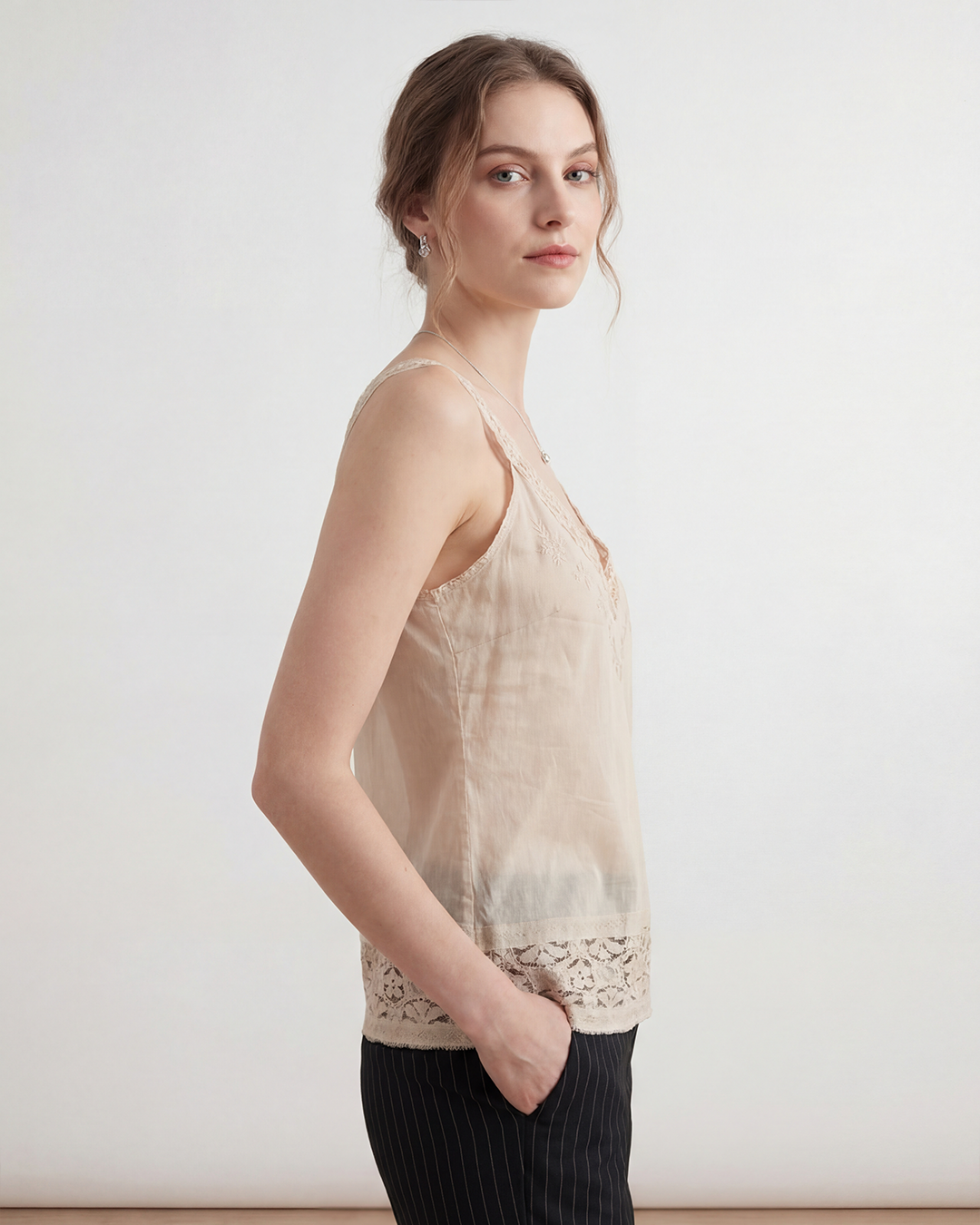 Lace-Trim Cotton Camisole Top