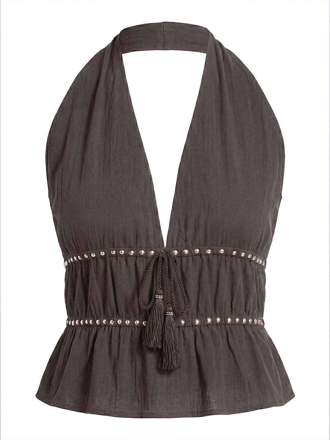 Noir Studded Ruffle Blouse (Brown)