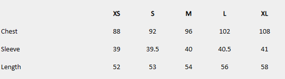 Size chart (centimeters) for Pastel Pleated Blouse
