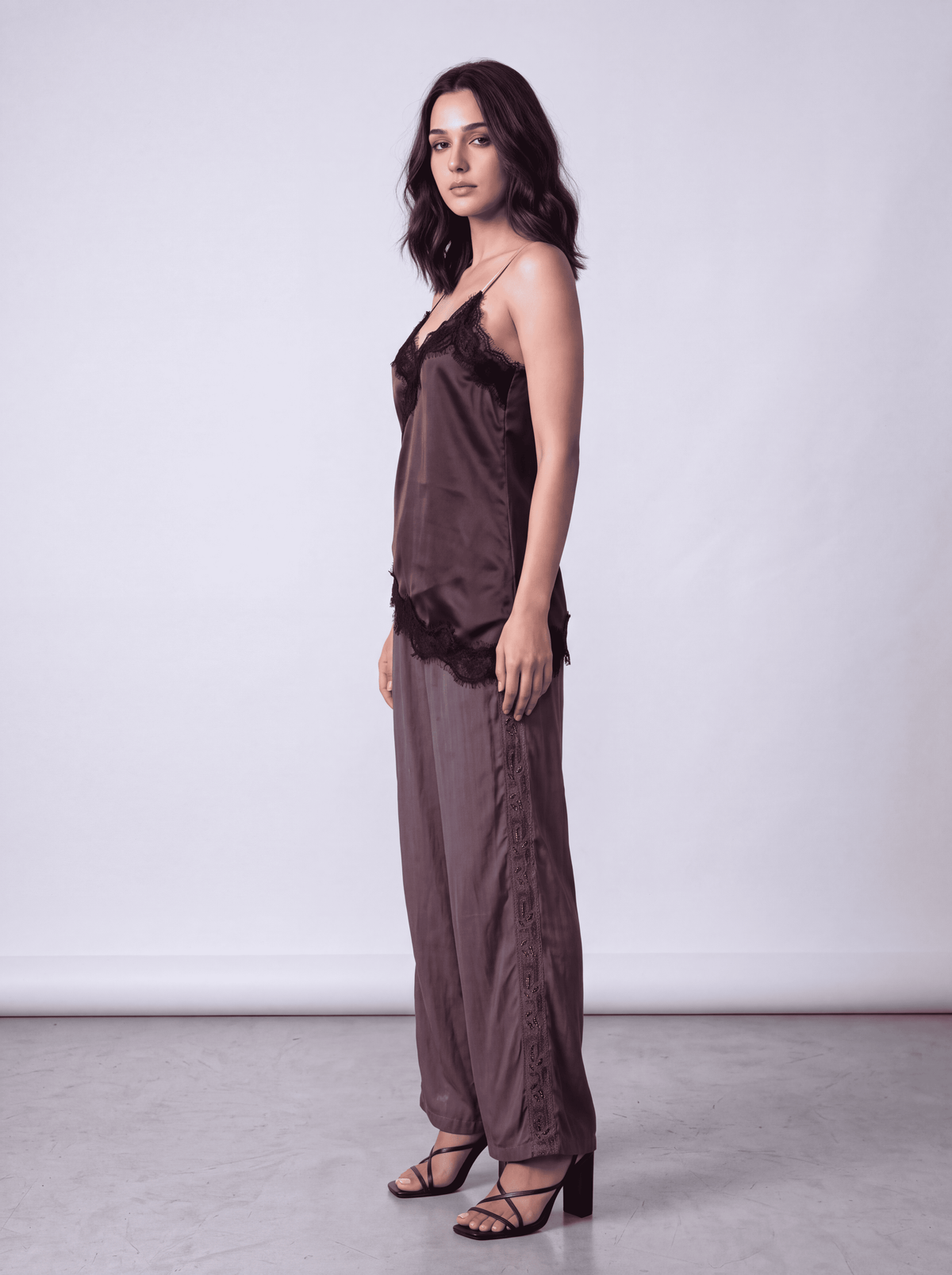 Lace-Trim Satin Cami Top (Wine)